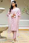 Embroidered Linen Cotton Pakistani Suit in Light Purple