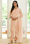 Embroidered Linen Cotton Pakistani Suit in Peach