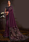 Embroidered Lycra (Elastane) Saree in Wine