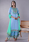 Embroidered Modal Satin Pakistani Suit in Light Blue