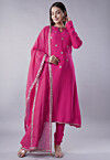 Embroidered Muslin Silk Aline Suit in Pink