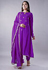 Embroidered Muslin Silk Aline Suit in Purple