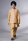 Embroidered Muslin Silk Kurta Set in Beige