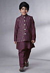 Embroidered Muslin Silk Kurta Set in Wine