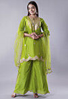 Embroidered Muslin Silk Pakistani Suit in Light Green