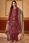 Embroidered Muslin Silk Pakistani Suit in Maroon