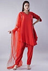 Embroidered Muslin Silk Pakistani Suit in Red