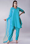Embroidered Muslin Silk Pakistani Suit in Sky Blue