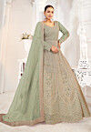 Embroidered Net Abaya Style Suit in Light Green