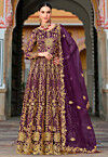 Embroidered Net Abaya Style Suit in Purple