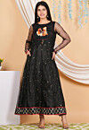 Embroidered Net Anarkali Kurta Set in Black