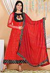 Embroidered Net Anarkali Suit in Red
