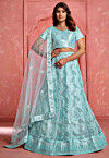 Embroidered Net Lehenga in Blue