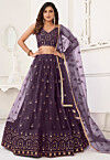 Embroidered Net Lehenga in Dark Purple