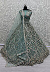 Hand Embroidered Net Lehenga in Dusty Green