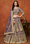 Embroidered Net Lehenga in Dusty Purple