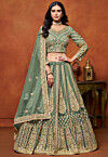 Embroidered Net Lehenga in Green