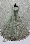 Embroidered Net Lehenga in Green