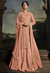 Embroidered Net Lehenga in Peach
