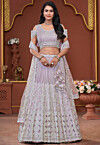 Embroidered Net Lehenga in Light Purple