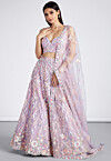 Embroidered Net Lehenga in Light Purple
