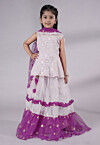Embroidered Net Lehenga in Off White and Purple