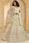 Embroidered Net Lehenga in Off White