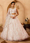 Embroidered Net Lehenga in Off White