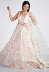 Embroidered Net Lehenga in Off White