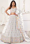 Embroidered Net Lehenga in Off White