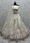 Embroidered Net Lehenga in Off White