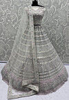 Embroidered Net Lehenga in Off White