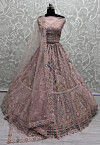 Embroidered Net Lehenga in Old Rose