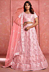 Embroidered Net Lehenga in Peach