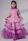 Embroidered Net Lehenga in Pink and Purple