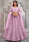 Embroidered Net Lehenga in Pink