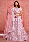 Embroidered Net Lehenga in Pink