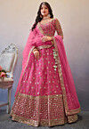 Embroidered Net Lehenga in Pink