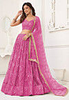 Embroidered Net Lehenga in Pink