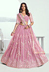 Embroidered Net Lehenga in Pink