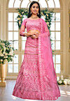 Embroidered Net Lehenga in Pink