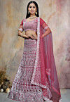 Embroidered Net Lehenga in Pink