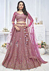 Embroidered Net Lehenga in Pink