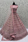 Embroidered Net Lehenga in Pink