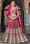 Embroidered Net Lehenga in Pink