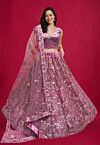 Embroidered Net Lehenga in Pink
