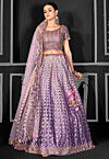 Embroidered Net Lehenga in Purple