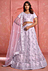 Embroidered Net Lehenga in Purple