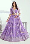 Embroidered Net Lehenga in Purple