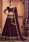 Embroidered Net Lehenga in Purple